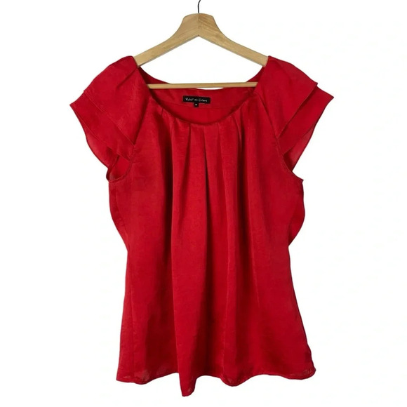 Violet & Claire Red Pleated Short Flutter Sleeve Blouse M - Picture 1 of 3